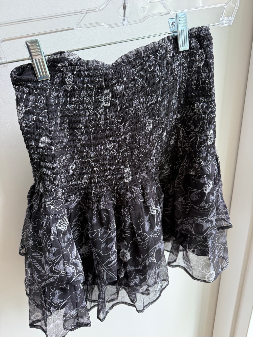 Smocked Black Floral Ruffled Mini Skirt